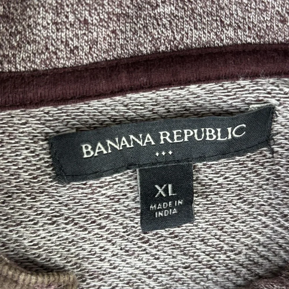 Banana Republic‎ Sweater Mens XL Burgundy Heather Mock Neck Button Henley Pocket